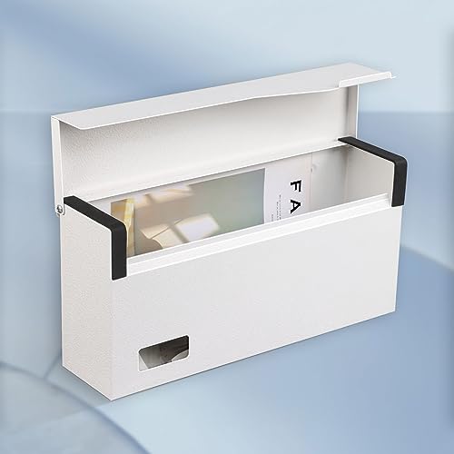 Image of xydled Wall Mount Mailboxes for Outside, Steel Hanging Metal Mail Box,White | Textured Modern Post Box Package Drop Box for Outdoor House Home, ideal for magazines and mail storage, 14.56''x7.1''x4''