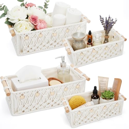 Vesici 4 Pcs White Macrame Storage Basket for Shelves 13