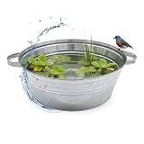 Spetebo Zinkwanne Pflanzkübel 13 Liter mit Griffen - 40 x 14 cm - Metall Gartenteich Wanne Silber verzinkt - Blumenkübel Blumenschale Miniteich Zierteich Wasserwanne Garten Schale Deko Kübel