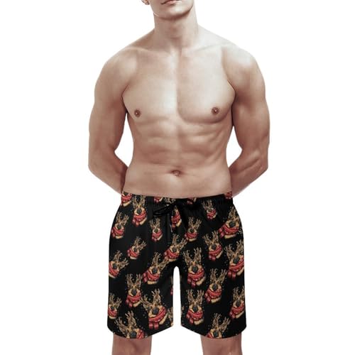German Shepherd Deer Horns Dog Mens Swim Trunks Quick Dry Beach Swimming Shorts with Mesh Lining and Pockets2