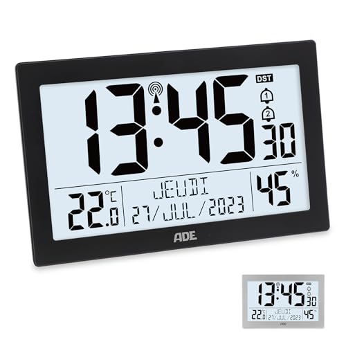 ADE Horloge Radio pilotée avec Chiffres XXL | Horloge Murale ou de Table | Bon à Lire | avec éclairage | Affichage de Temperature et humidité |...