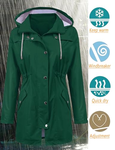 Image of LOMON Raincoat Women Waterproof Long Hooded Trench Coats Lined Windbreaker Travel Jacket S-XXL