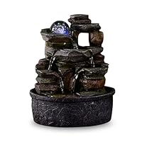 Zimmerbrunnen Wasserfall Natur Stein Rock Light Effekt Buntes Licht, Geschenkidee, Bewegte Innendekoration - Zen Tischbrunnen Entspannend, Feng Shui Objekt Glück, H 23cm - Satya Zen'Light