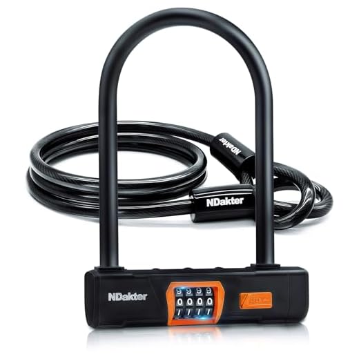 NDakter Bike Locks Heavy Duty Anti Theft, Combo Bike U Lock, 4-Digit Resettable Combination Bicycle Lock, Large U Shaped Ebike Lock with 5Ft Steel Cable for Electric Bike, Escooter, Motorcycle,Door