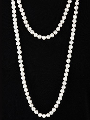Vijiv 66 Inch 8Mm Bead Glass Pearl 1920S Flapper Necklace Great Gatsby Party Accessories Beige White Length - 66 Inch Size - 8Mm #TOP1