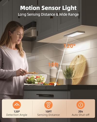 Image of EZVALO 3000mAh Under Cabinet Lighting, 150LM Ultra Bright Motion Sensor Light, Rechargeable Magnetic Under Counter Lights for Kitchen, Dimmable Closet Light with 3-Inch Wide Panel