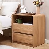 Modern Set Nightstand for Bedroom,Maple Nightstand,2 Storage Drawers Side Table,21.6' Wide Wood Bedside Table with Charging Station,Curved Profile Design,End Table for Bedroom.