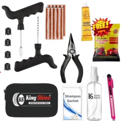 Image of 9in1 Universal Tubeless Tire Puncher Kit Emergency Flat Tire Repair Patch Puncture Kit for Car, Bike, SUV, & Motorcycle with Storage Bag, Polish, Plier (9in1 Puncture Kit)