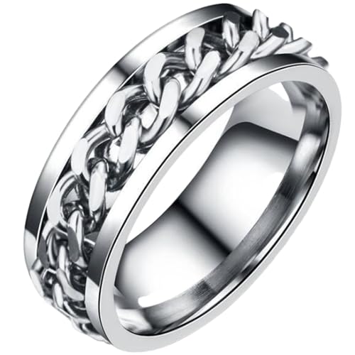 Image of Jude Jewelers 8mm Stainless Steel Chain Inlay Rotating Spin Wedding Band Biker Ring