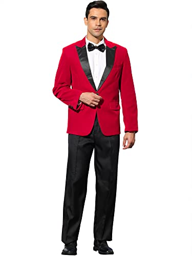 Lars Amadeus Men's Red 2 Piece Suits Peaked Lapel One Button Tuxedo Slim Fit Velvet Blazer Party Dinner Jacket & Pants Small #TOP7