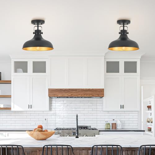 Image of Metal Semi Flush Mount Light Fixture 11.4 inch Ceiling Light Black
