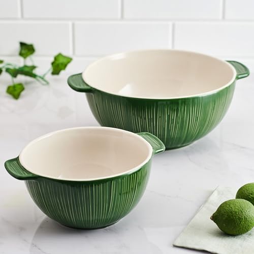 Fitz-and-Floyd-Sicily-Set-of-2-Handled-Serve-Mixing-Bowls-9-Inch-and-12-Inch-Green Fitz and Floyd Sicily Set of 2 Handled Serve Mixing Bowls 9 Inch and 12 Inch Green