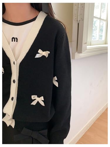Floerns Girl's Cute Bow Cardigan Sweater Button Down Knitted Long Sleeve Outerwear4