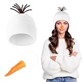 Toulite 2 Pcs Snowman Cosplay Costume Unisex White Beanie Knit Hats and Orange Carrot Nose Christmas Halloween Funny Snowman Accessory for Winter Holiday Cosplay Party