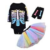Newborn Infant Baby Girl Halloween Skeleton Bodysuit Skull Tutu Tulle Skirt Leg Warmer Outfits...
