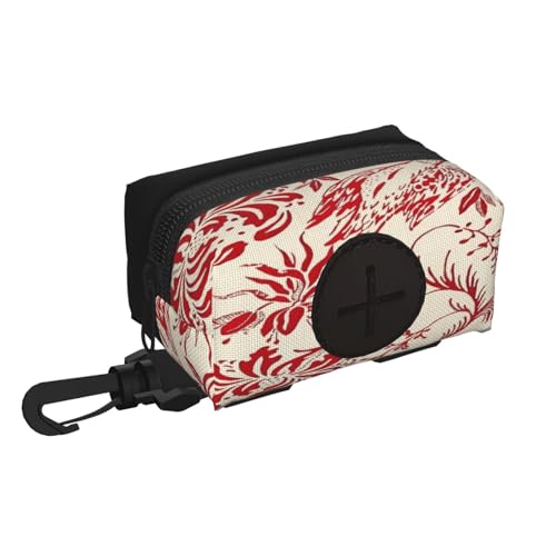 Red Chinese Style Flowers Dog Poop Bag Storage Box with Safety Lock, Suitable for Any Dog ​​Leash, Pet Travel Poop Bag Storage Bag