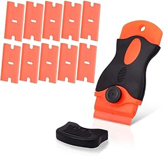 Phoetya Razor Blade Scrapers,Plastic Scraper with 10 Pack Replacement Blades,Sticky Removal Tool for Removing Glue Sticker Decals Tint Paint Labels from Glass Window Floor
