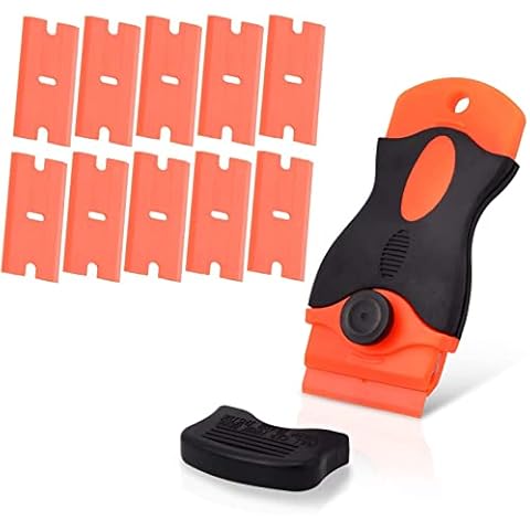Phoetya Razor Blade Scrapers,Plastic Scraper with 10 Pack Replacement Blades,Sticky Removal Tool for Removing Glue Sticker Decals Tint Paint Labels from Glass Window Floor Cover