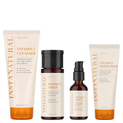 InstaNatural-Vitamin-C-Four-Step-Skin-Care-Set-Skincare-Routine-Brightens-Hydrates-Prevents-Signs-of-Aging-Face-Wash-Toner-Serum-and-Moisturizer-with-Botanical-Extracts