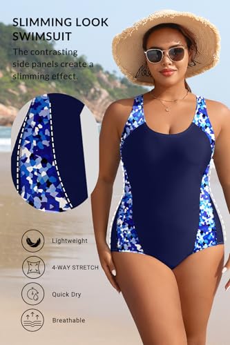Image of Aqua Eve Plus Size Swimsuits Athletic One Piece Bathing Suit for Women Tummy Control Slimming Swimwear