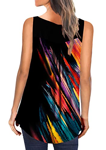 Plus Size Tank Top For Women Sleeveless Tunic Tops To Wear With Leggings Summer Henley Shirts Loose Casual Ruffled Blouses Color Bars On Black Xl #TOP2