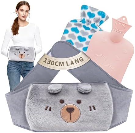 Wärmflasche Wärmflaschengürtel 1L 130cm Extra Langer 3 in 1 Koala Wärmflasche gürtel aus Gummi mit weichem Taillen-Bezug, wärmeflasche für Nacken, Schulter, Rücken, Beine, Taille