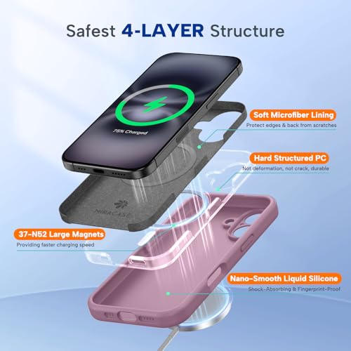Image of Miracase Magnetic for iPhone 16 Plus Case, [Soft Anti-Scratch Microfiber Lining], Compatible with MagSafe, Liquid Silicone Shockproof Drop Protection Phone Case for 16 Plus,Blackcurrant