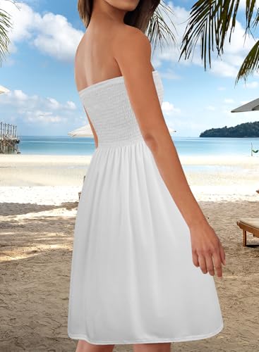 Image of Zyyfly Strapless Dress for Women Summer Beach Boho Smocked Tube Top Dress