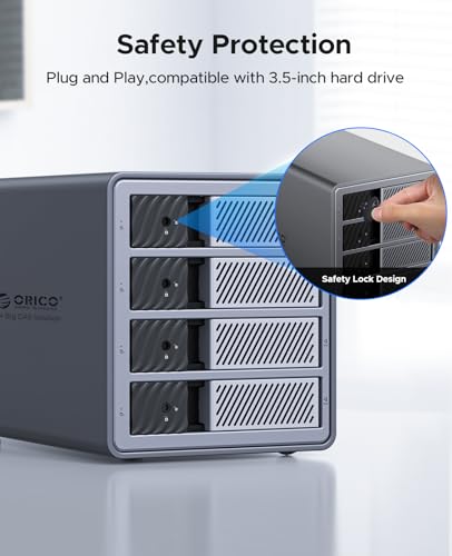 Image of ORICO USB 3.0 Hard Drive Enclosure 4 Bay External Direct Attached Storage Max up to 88TB with Tray Lessing and Safety Lock for 3.5 inch SSDs HDDs ( Alluminum Alloy) -9848U3