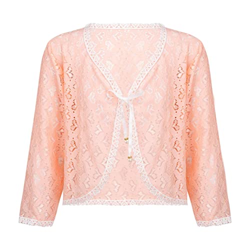 Kids Girls Ruffled Long Sleeve Lace Hollow Floral Simple Cardigan Shrug Top Bolero Cardigan Shrug