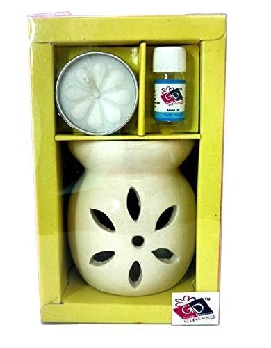 Aromatic Haven Lavender Blossom Gift Set: Off-White Ceramic Tea Light Holder, Enchanting Aroma Diffuser, Captivating Aromatherapy Oil Burner, and Elegant Wax Warmer
