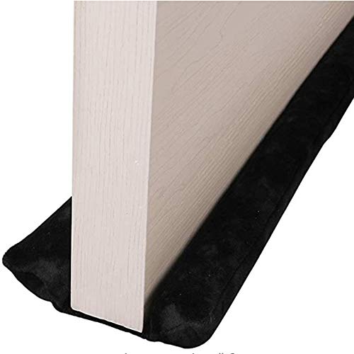 Twin Door Draft Stopper, Length Adjustable (Maximum 42 Inch) Window Breeze Blocker, Weather Stripping, Reducing Noise and Preventing Roach (Black)