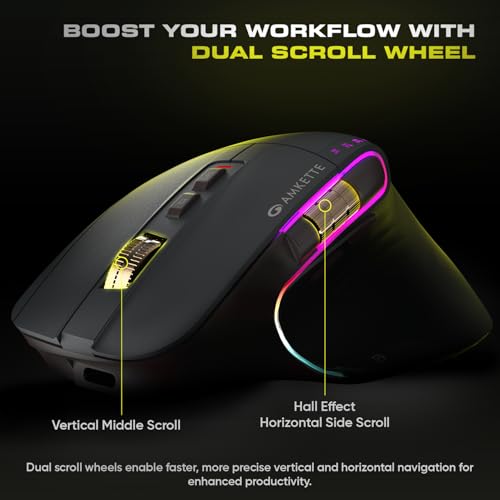 Image of Amkette XS Series Flow Plus Programmable Wireless Mouse /Bluetooth Mouse with Side Scroll, 2.4G+3xBT+Wired Mode, 8 Buttons, 6400 DPI, 1000Hz Polling, MultiOS Web-Software, Rechargeable, 2 Yrs Warranty
