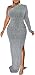 Silver Formal Dress for Women Elegant Sparkly One Shoulder High Split Cocktail Party Prom Gowns and Evening Long Dresses,868 Silver_Small