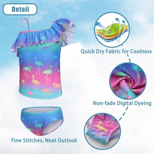 Image of Girls Two Piece Tankini Swimsuits Tie Dye Bathing Suit for Kids One Shoulder Swimwear 3-16 Years