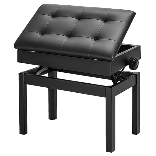 Piano Stool Adjustable Height 56×34×48cm PU Leather Keyboard Bench Storage