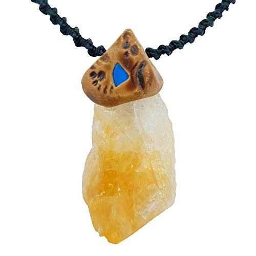 Crystal Natural Gemstone Necklace with Stone Pendant - Amulet for Protection & Chakra Healing, Handmade Jewelry with Gift Bag, Black Macrame Cord, By Smoky Quartz (citrine raw)