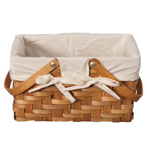 Wickerwise Handwoven Wood Chip Picnic Basket with Double Folding Handles & Removable Liner – Ideal for Storage, Gift Packing, Easter, Camping, and Birthdays, White Large by WICKERWISE - Image 2
