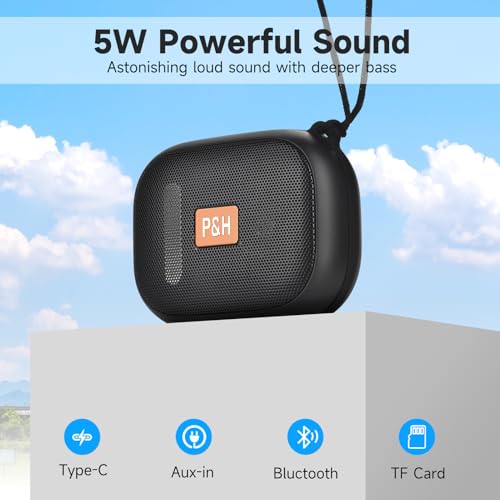 Image of Portable Bluetooth Speaker, Small Speakers Bluetooth Wireless, IPX7 Waterproof Bluetooth Speaker Suitable for in Bathroom, Pools, Boating and Hiking Black