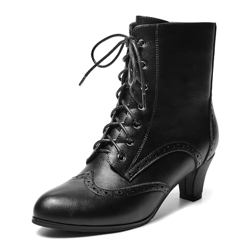 Women Vintage Victorian Boots with Side Zippers Wintip Lace Up Ankle Booties Cosplay