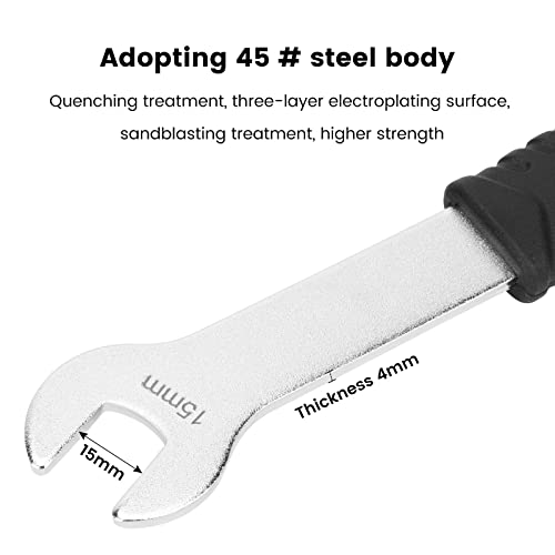 Oumers Pedal Wrench, Long Handle Bike Pedal Spanner 15 mm for Mountain Bike Maintenance, Silver - Image 2
