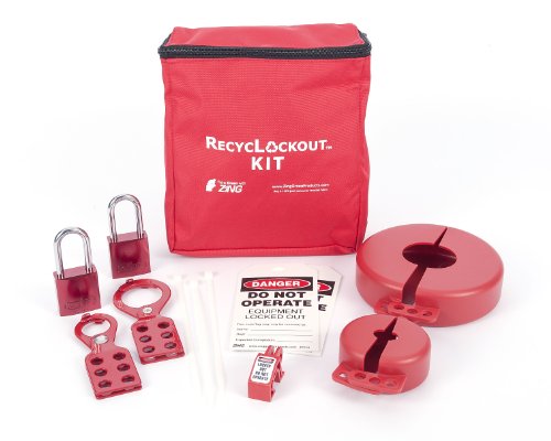 Zing Green Products 2732 RecycLockout Lockout Tagout Kit with Aluminum Padlocks, 12 Component, Valve Lockout, Red