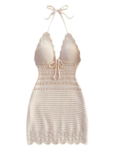 GORGLITTER Women's Crochet Halter Mini Dress Bow...