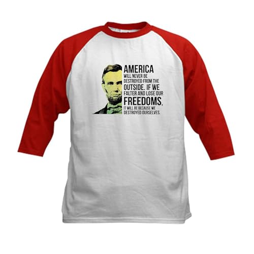 CafePress Abraham Lincoln Quote Baseball Jersey Kids Cotton Baseball Jersey, 3/4 Raglan Sleeve Shirt Red/White