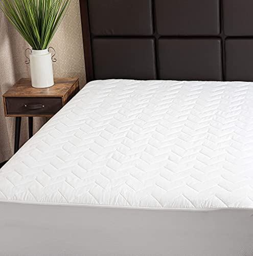 Image of Waterguard Quilted Cotton Mattress Pad - King Size - Soft, Comfortable, and Fluffy Mattress Pad - Waterproof Mattress Protector Stretched 15 inch for Snug Fit on Regular Sized Mattress