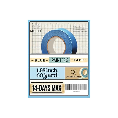 Image of MTCELL 6-Piece Light Blue Painters Tape, UV-Resistant Washi Tape Painter's Bulk Multi Pack, Delicate Surface,1.88 inch x 55 Yards x 6 Rolls (330 Total Yards)