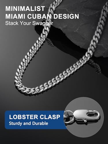 ChainsPro Chunky Miami Cuban Link Chains for Men,Stainless Steel Cuban Chain Necklace,4.8/6/10/14mm Width,No Tarnish& Thick Hip Hop Jewelry,18-30 inch Length, Black/Gold Plated/Silver,Send Gift Box3