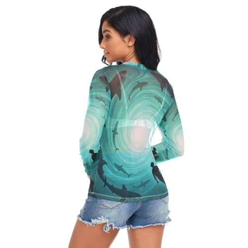 Top de malla para mujer, diseño Hammerhead Sea Dog bajo el océano azul, para amantes del buceo, top transparente con cuello O miniatura 2
