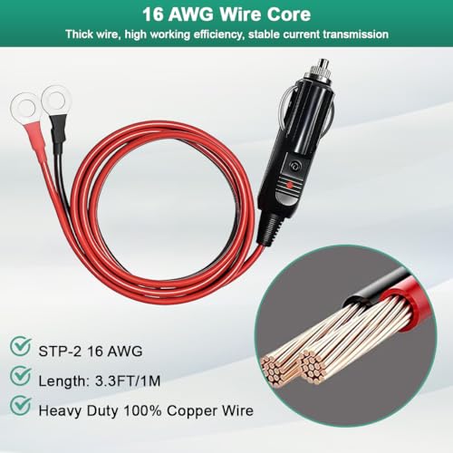 Image of STHIRA Car Cigarette Lighter Male Plug Kit, Universal 16 AWG Car Cigarette Socket Adapter Inverter Cable Power Supply Cord for 12V /24V Automotive, Ideal for Car Inverter, Air Pump