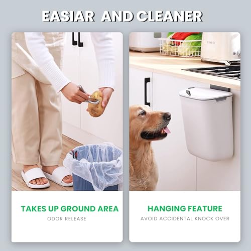 Image of HomeEssentials Plastic Kitchen Dustbin - Modern Lightweight Hanging Garbage Bin for Home, Office / 9 Liters, White /Open Top with Handle /Ideal for Kitchen, Bathroom and Cabinet Door (White)
